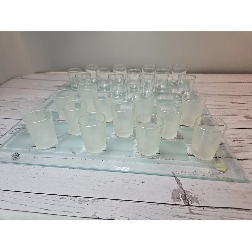 Shot Glasses Game Set Of‎ 26 Shot Glasses With Glass Checkerboard Checkers